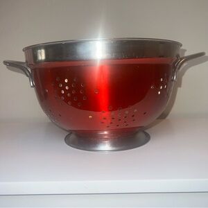 Red Metal Colander with Handles